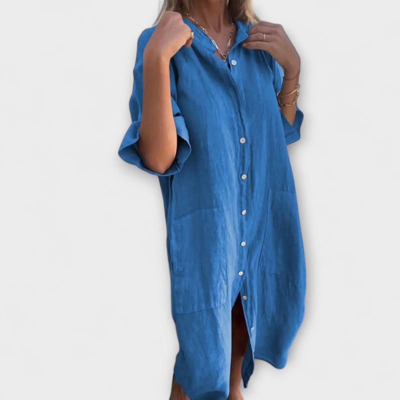 Melanie - Vestido Camisa Midi Casual Inspirado em Ibiza