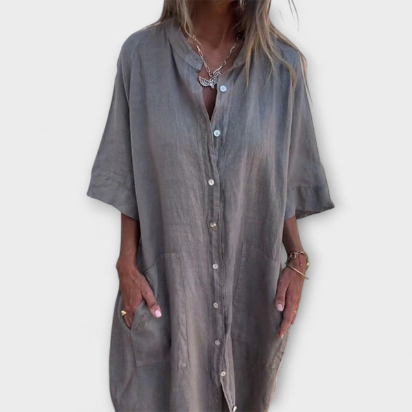 Melanie - Vestido Camisa Midi Casual Inspirado em Ibiza