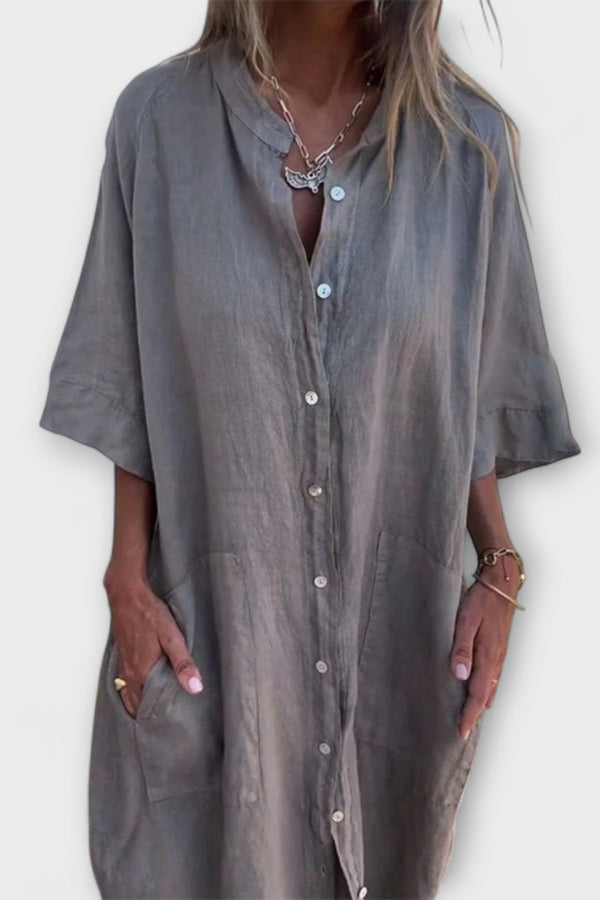 Melanie - Vestido Camisa Midi Casual Inspirado em Ibiza