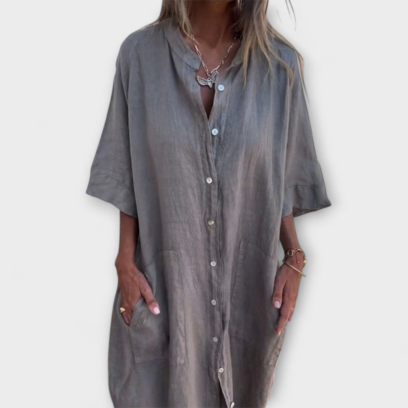 Melanie - Vestido Camisa Midi Casual Inspirado em Ibiza