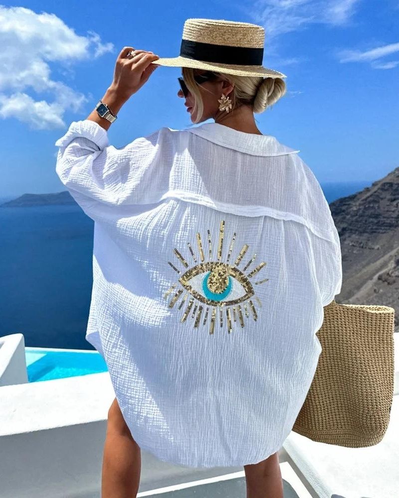 Blakely | Camisa Casual com Paetês e Pérolas