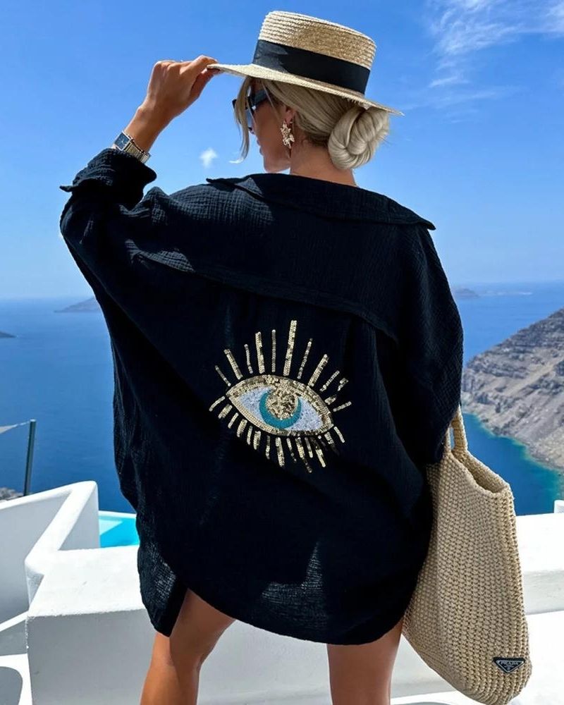 Blakely | Camisa Casual com Paetês e Pérolas