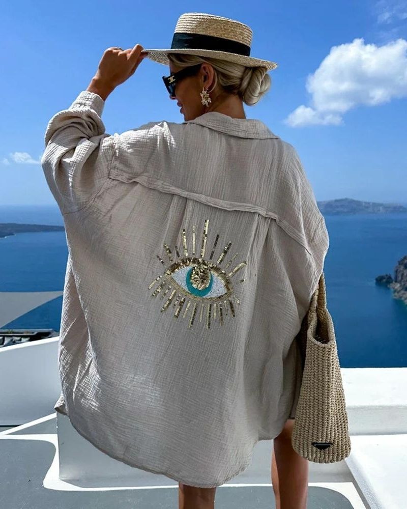 Blakely | Camisa Casual com Paetês e Pérolas