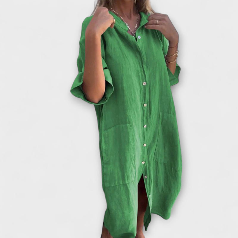 Melanie - Vestido Camisa Midi Casual Inspirado em Ibiza