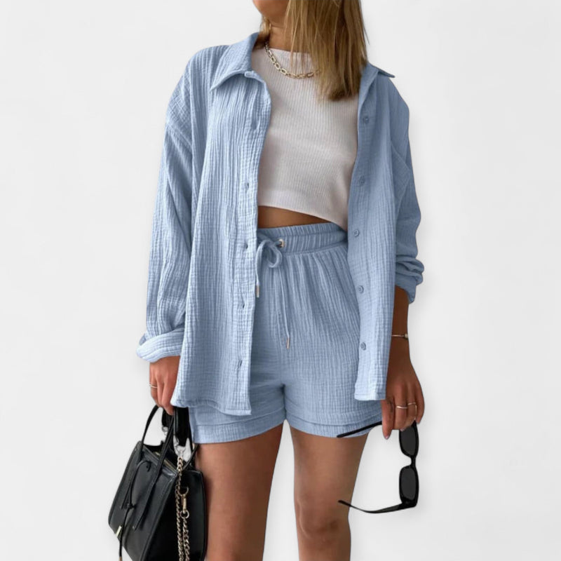 Conjunto de Top e Shorts Bicolor de Verão