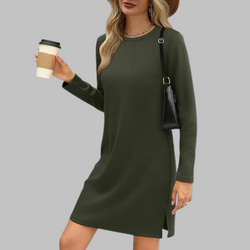 Tiana - Vestido Mini Casual de Manga Longa com Decote Redondo