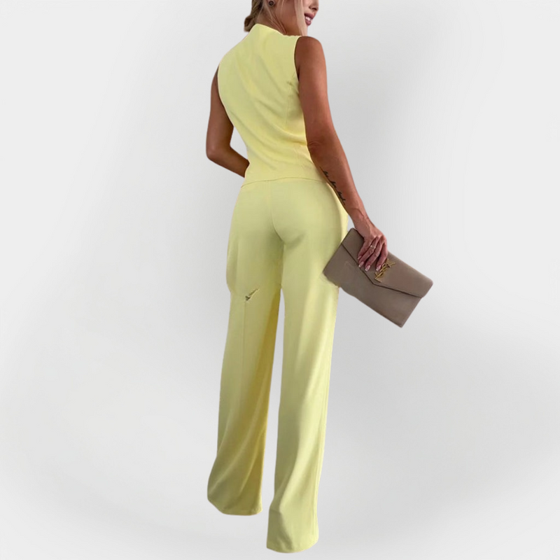 Conjunto Elegante de Calça com Blusa Sem Mangas