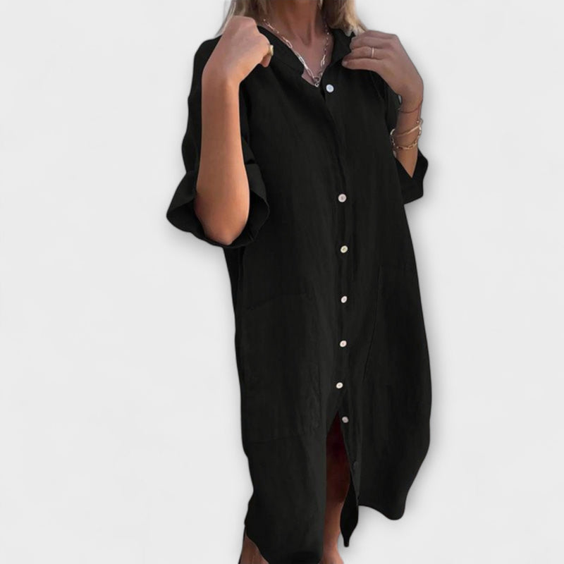Melanie - Vestido Camisa Midi Casual Inspirado em Ibiza
