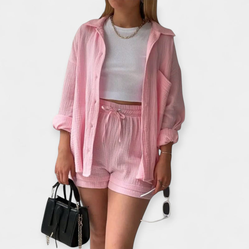 Conjunto de Top e Shorts Bicolor de Verão