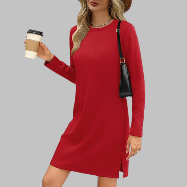Tiana - Vestido Mini Casual de Manga Longa com Decote Redondo