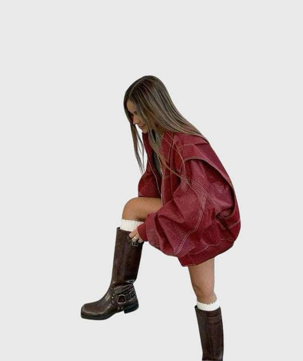 Faye™ - Jaqueta de Couro Oversized
