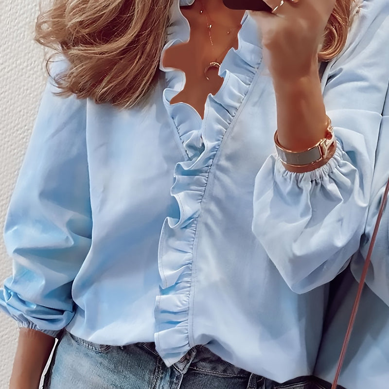 Cordelia | Blusa com Decote em V e Babados