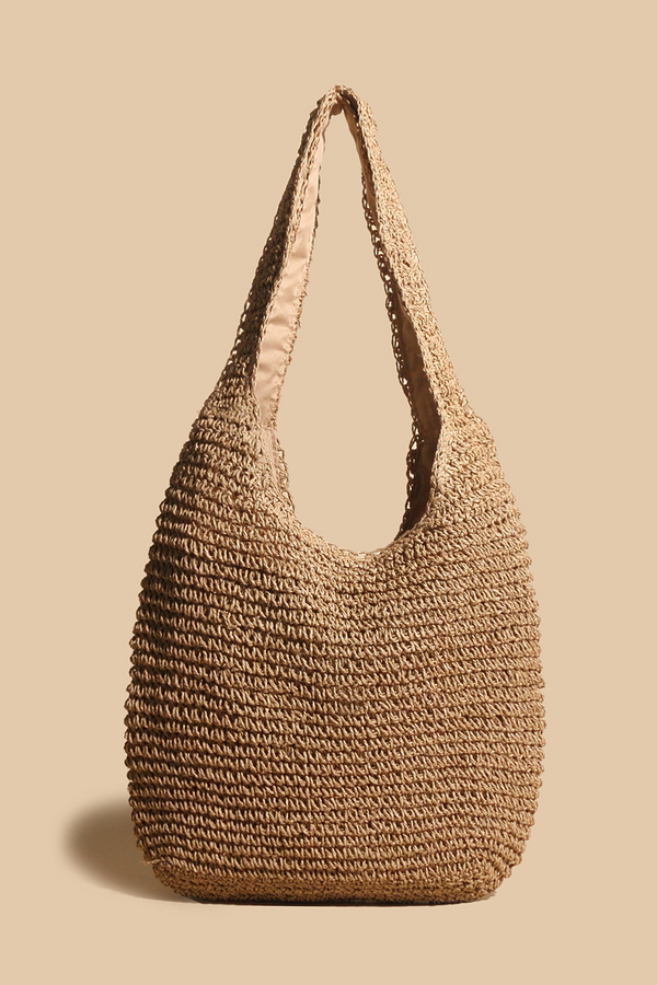 Valeria - Bolsa de Ombro Estilosa de Palha Trançada em Rattan