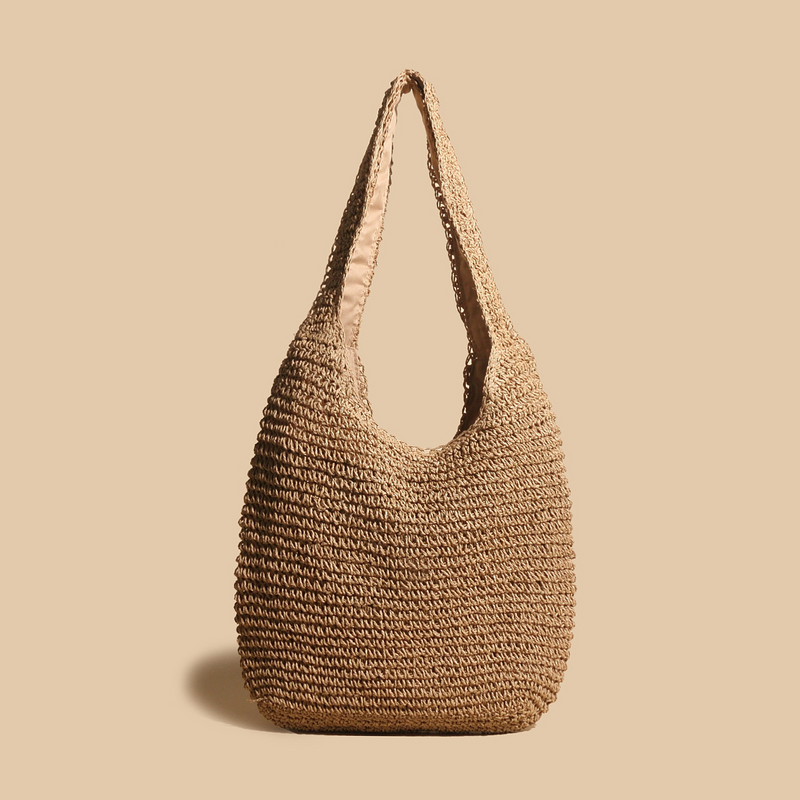 Valeria - Bolsa de Ombro Estilosa de Palha Trançada em Rattan