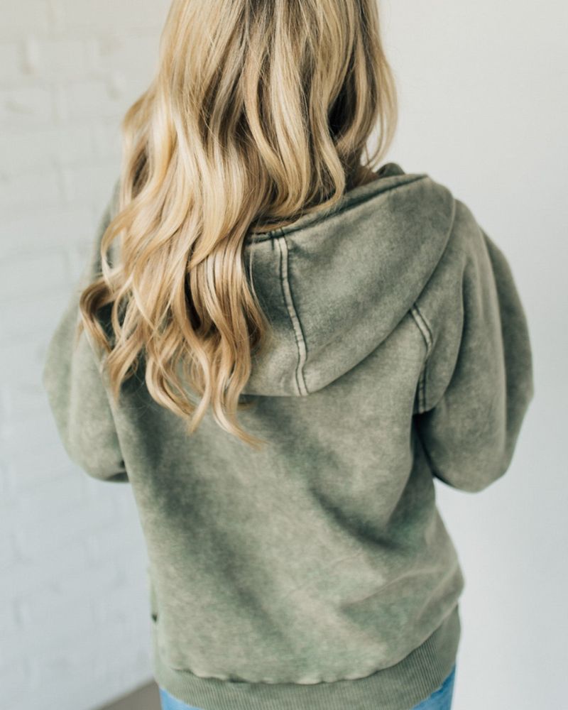 Nalas - Moletom com Capuz Zip Henley Acid Wash Fleece