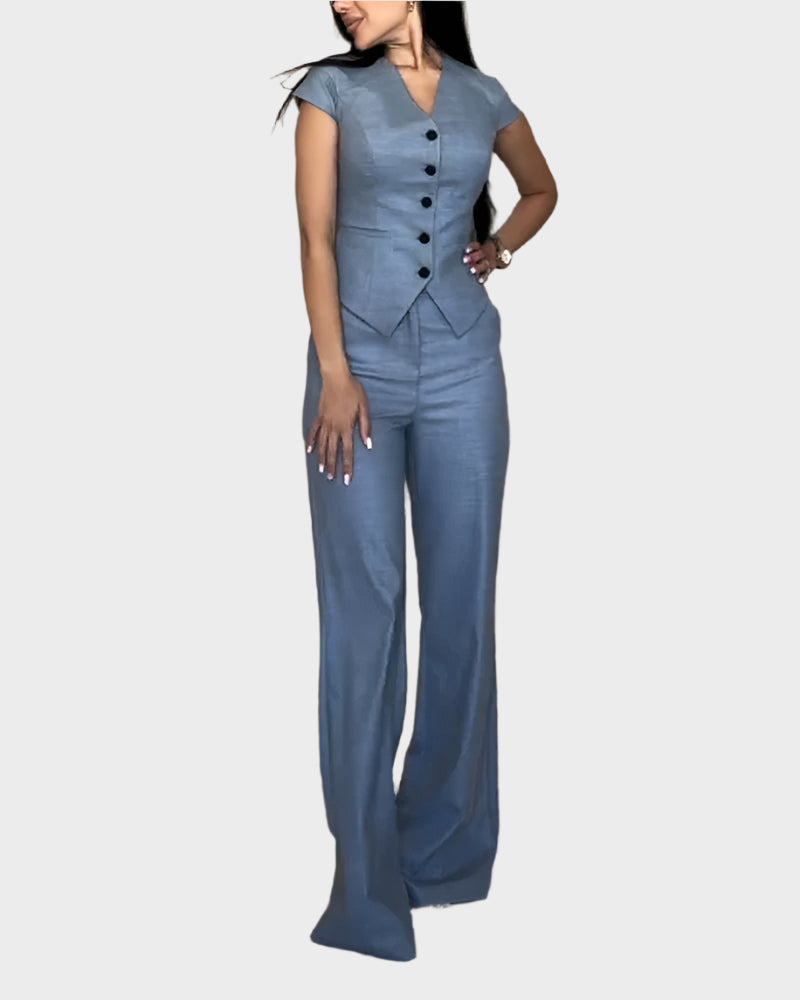 Conjunto de Blusa Decote V e Calças