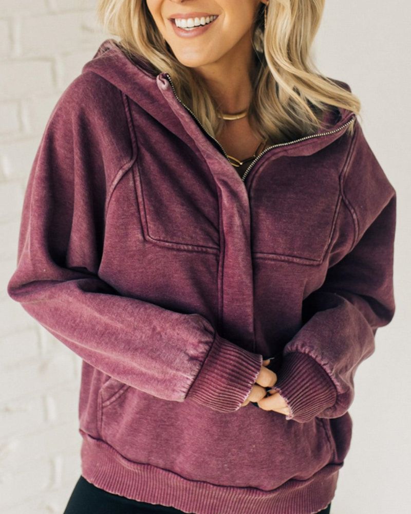Nalas - Moletom com Capuz Zip Henley Acid Wash Fleece