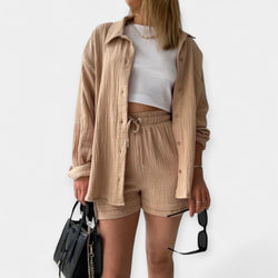 Conjunto de Top e Shorts Bicolor de Verão