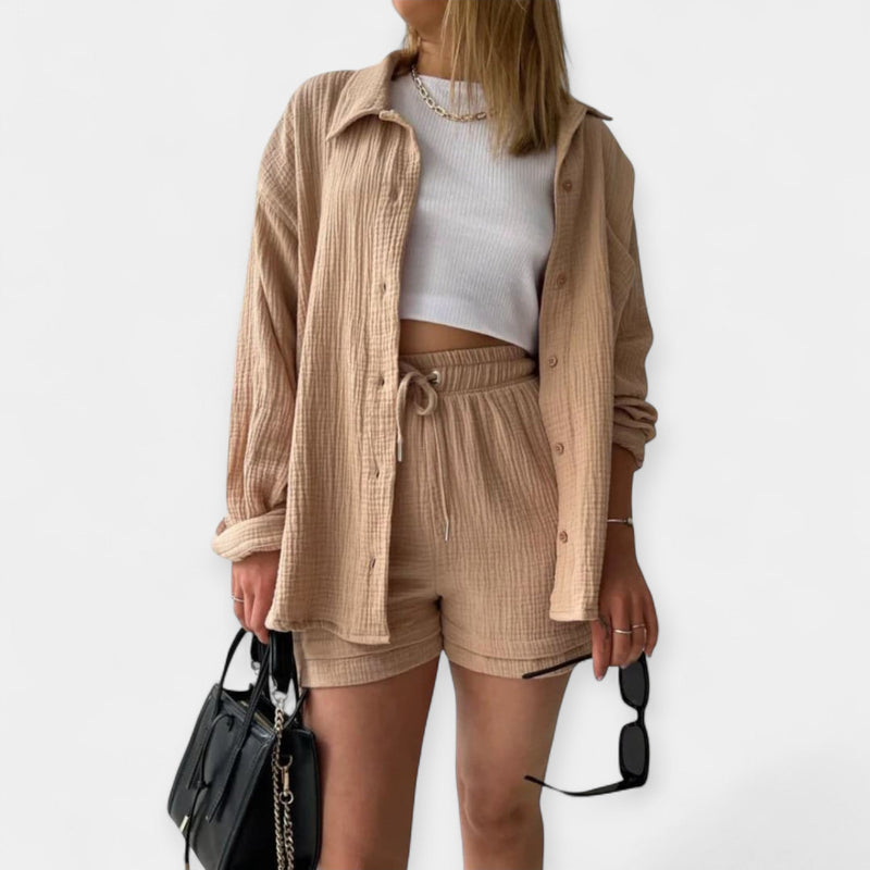 Conjunto de Top e Shorts Bicolor de Verão