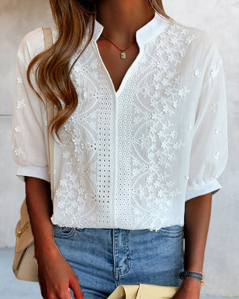 EMBERLY – BLUSA DE RENDA COM MANGAS BUFANTES