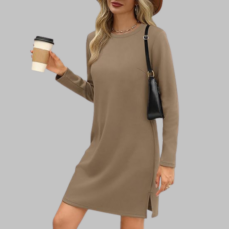 Tiana - Vestido Mini Casual de Manga Longa com Decote Redondo