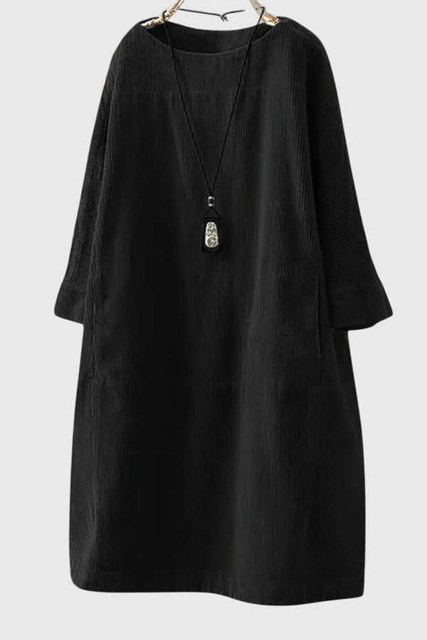 Grace | Vestido Midi Relaxado de Veludo Cotelê