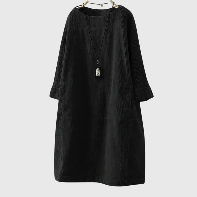Grace | Vestido Midi Relaxado de Veludo Cotelê