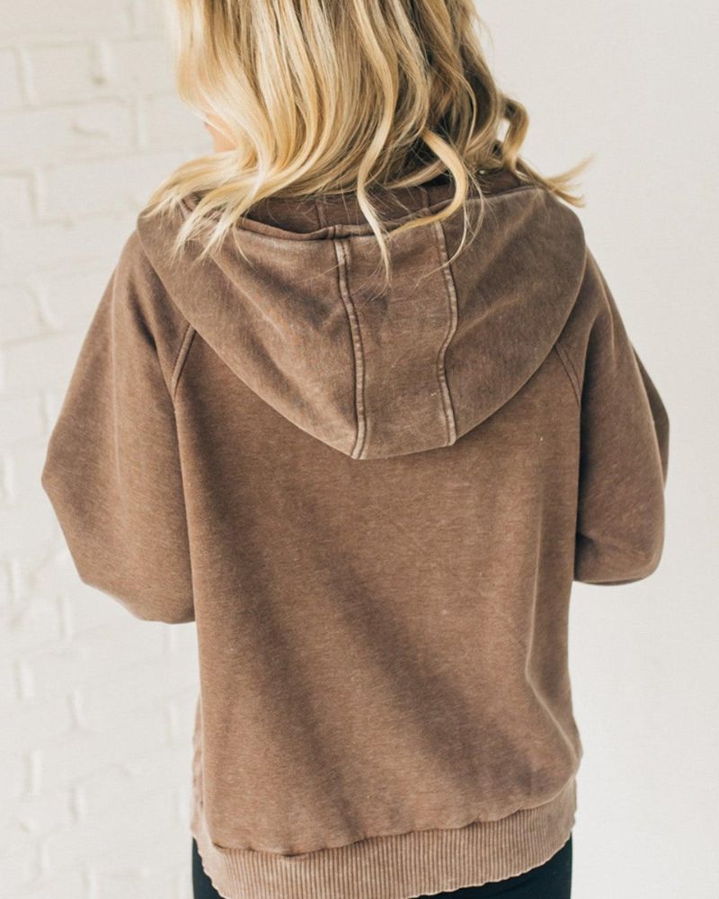Nalas - Moletom com Capuz Zip Henley Acid Wash Fleece