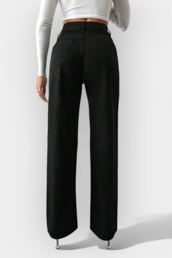 Calças Jeans de Cintura Alta com Pernas Largas