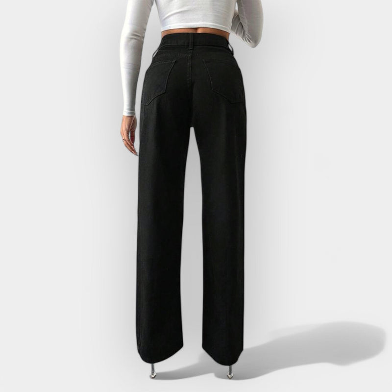 Calças Jeans de Cintura Alta com Pernas Largas