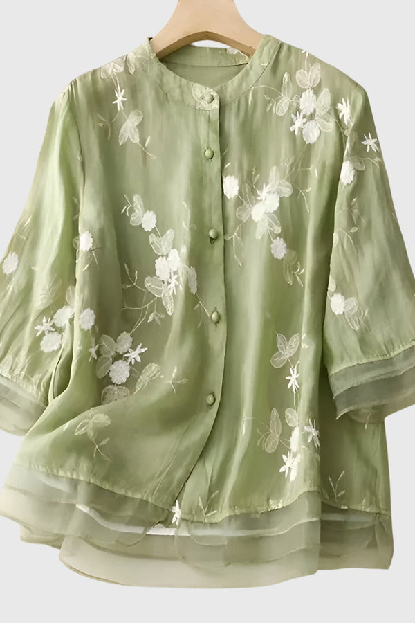 Nellie™ | Blusa Elegante com Flores Bordadas
