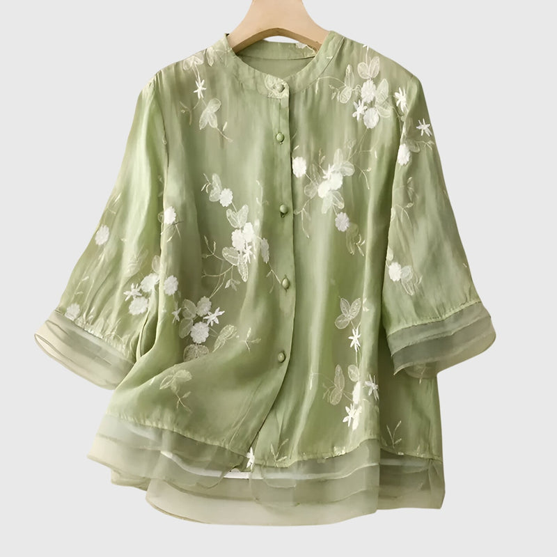 Nellie™ | Blusa Elegante com Flores Bordadas