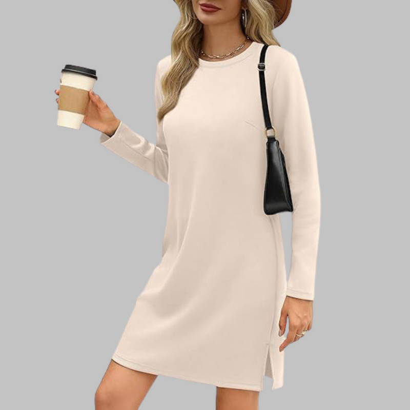Tiana - Vestido Mini Casual de Manga Longa com Decote Redondo
