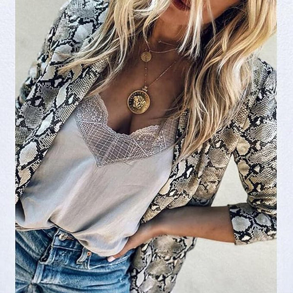 Luna™ - Blazer Elegante com Estampa de Cobra e Frente Aberta