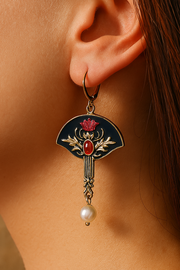 BRINCOS BOHO COM PÉROLAS E CRISTAL VERMELHO