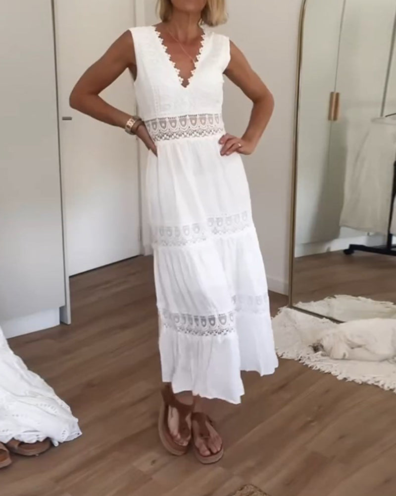 Eleni | Vestido Elegante com Renda e Decote em V