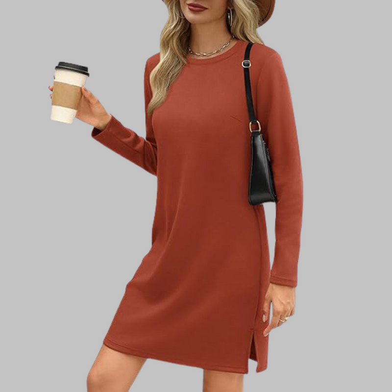 Tiana - Vestido Mini Casual de Manga Longa com Decote Redondo
