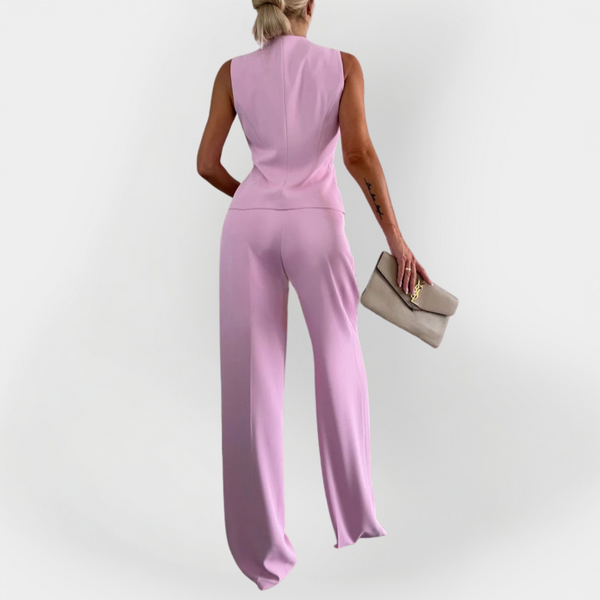 Conjunto Elegante de Calça com Blusa Sem Mangas