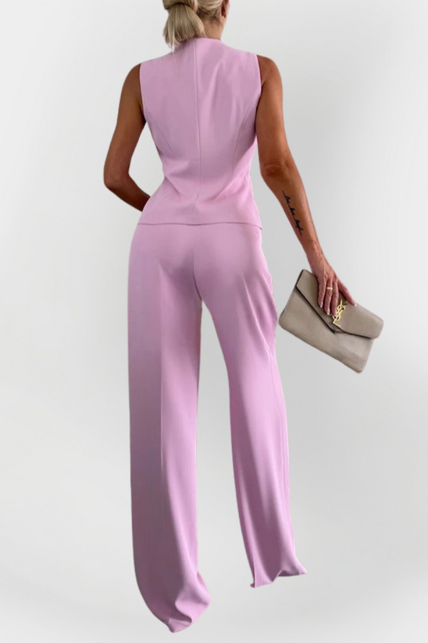 Conjunto Elegante de Calça com Blusa Sem Mangas