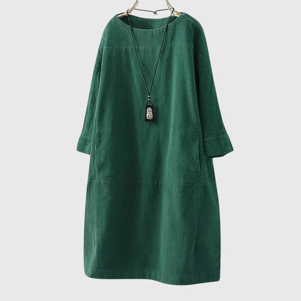 Grace | Vestido Midi Relaxado de Veludo Cotelê