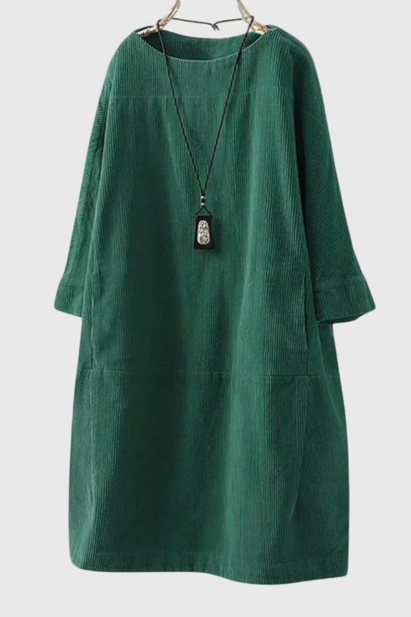 Grace | Vestido Midi Relaxado de Veludo Cotelê