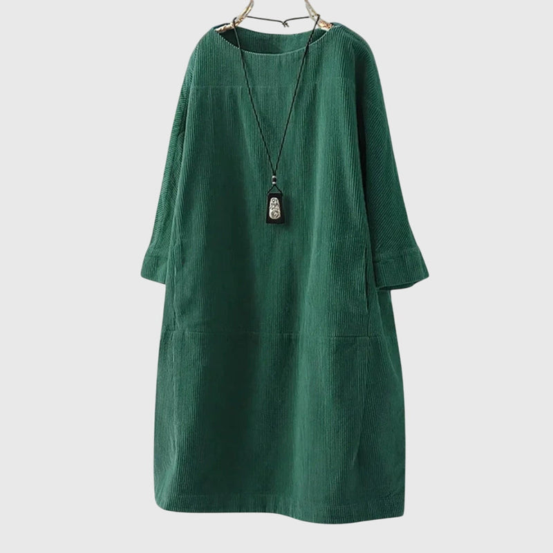 Grace | Vestido Midi Relaxado de Veludo Cotelê