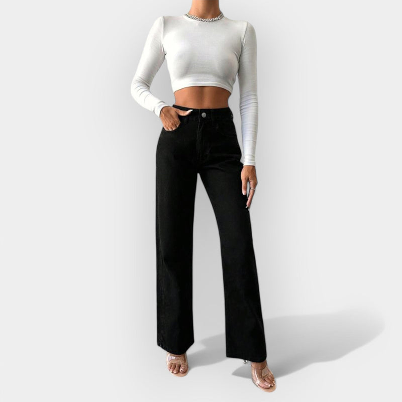 Calças Jeans de Cintura Alta com Pernas Largas