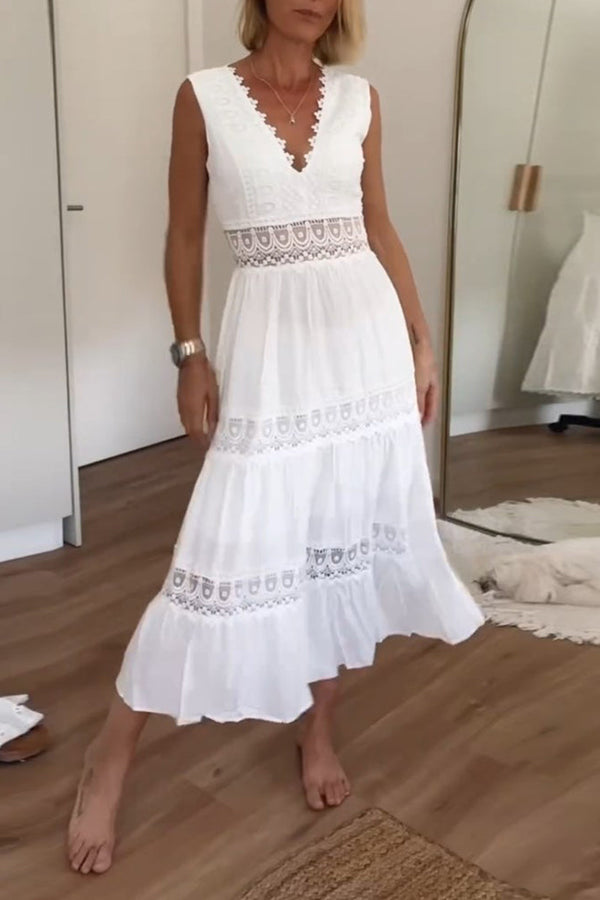 Eleni | Vestido Elegante com Renda e Decote em V