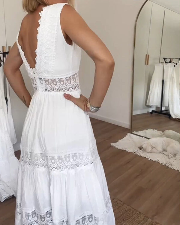 Eleni | Vestido Elegante com Renda e Decote em V