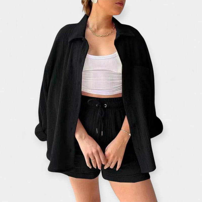 Conjunto de Top e Shorts Bicolor de Verão