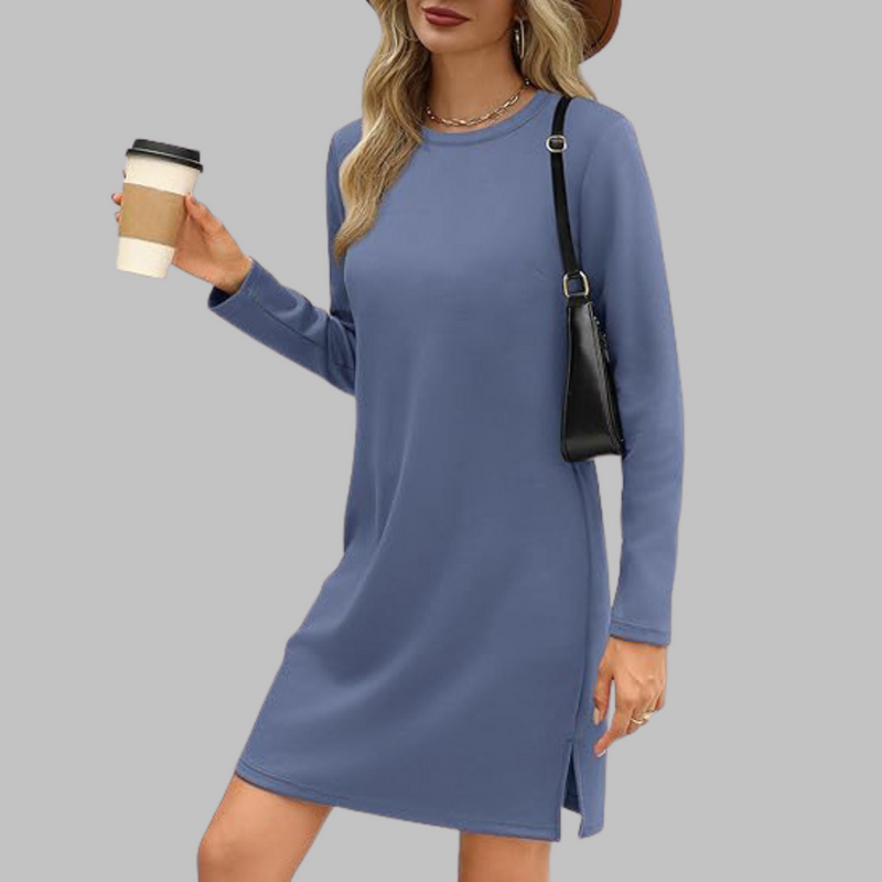 Tiana - Vestido Mini Casual de Manga Longa com Decote Redondo