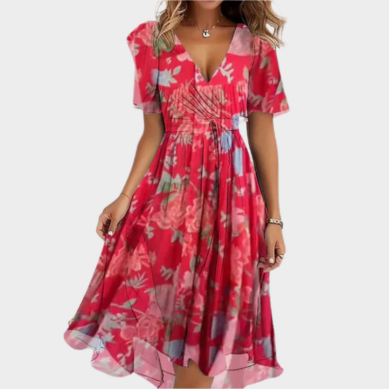 Vestido Arejado com Estampa Floral e Decote V