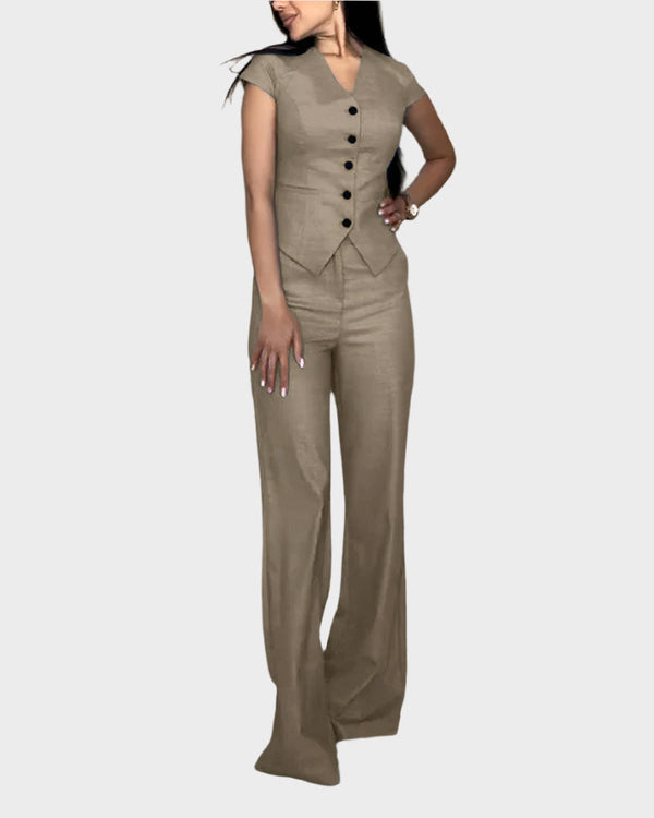 Conjunto de Blusa Decote V e Calças