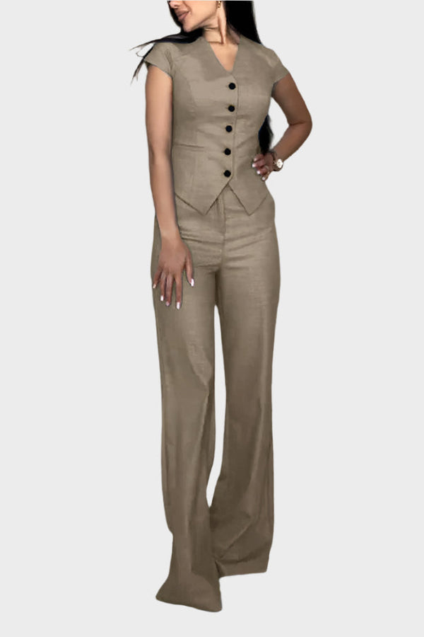 Conjunto de Blusa Decote V e Calças